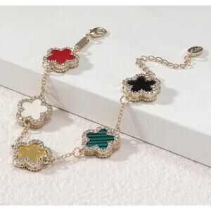 Fashion Five Flower Link Multicolored Rhinestone Bracelet